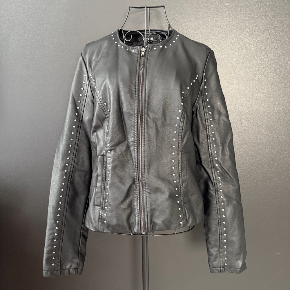 Roz & Ali Black Leather like style Jacket with Stud Accents